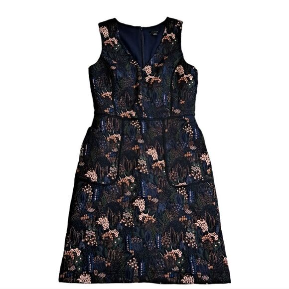 Ann Taylor Night Garden Tapestry Sheat Dress Size 2 Tall Navy/ Multi-colored - Picture 4 of 12